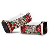 Personalized Medical Alert Apple Watch Band (Leopard + Roses Pattern) - hipave