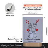 Custom LED Plaque with Couple Illustration and Names | Thick Clear Acrylic - hipave