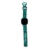 Personalized Azure Blue Leopard Watch Band with Monogram for Fitbit Versa 3 & Fitbit Sense - hipave