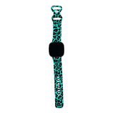 Personalized Azure Blue Leopard Watch Band with Name for Fitbit Versa 3 & Fitbit Sense - hipave